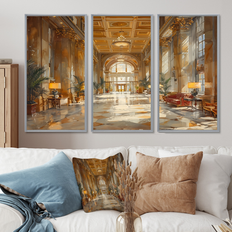 Wall Decorations Design Art Yellow Hotel Grand Getaway Wall Set of 3 38 in W x 28 in H Framed Art