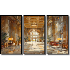 Wall Decorations Design Art Yellow Hotel Grand Getaway Wall Set of 3 38 in W x 28 in H Framed Art