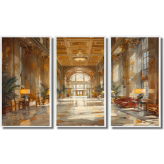 Wall Decorations Design Art Yellow Hotel Grand Getaway Wall Set of 3 38 in W x 28 in H Framed Art