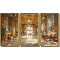 Interior Details Design Art Yellow Hotel Grand Getaway Wall Set of 3 38 in W x 28 in H Framed Art