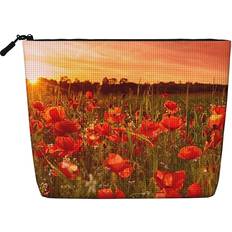 Sunset Flower Field Printed Fake Hemp Makeup Bag - Black