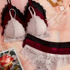 Polyamide - Women Lingerie Sets Temu Elegant Floral Lace Lingerie Set - Polyamide Knit Fabric