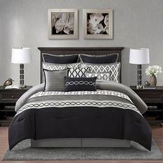 10 Piece Jacquard Comforter Set California King Bedspread Black