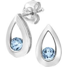 9k - Diamond Earrings Jewelco London Jewelco London, 9ct White Gold Jewelco London Round 0.32ct Blue Topaz Teardrop Drop Earrings