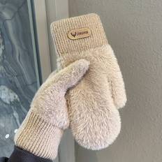 Faux Fur Gloves & Mittens Temu Women's Knitted Gloves With Faux Fur - Hand Wash Or