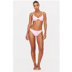Florals Bikinis PrettyLittleThing Textured Floral High Leg Bikini Bottoms - Pink