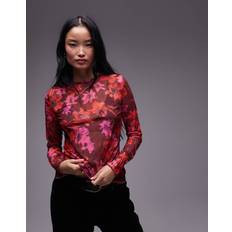 Mesh Blusar Topshop Krinklad Topp I Mesh - Vinröd