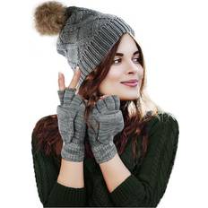 Clothing Private Label Women's Pom-Pom Beanie and Gloves Set - Olive Green