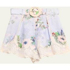 Zimmermann Pantalones & Shorts Zimmermann Everley Belted Floral Linen Lace Shorts - Blue