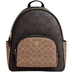 Brown Backpacks Coach Court Backpack In Blocked Signature Canvas - Gold/Walnut/Tan