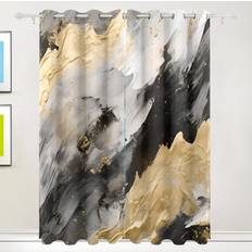 Orezi Black White Gold Marble Blackout Curtains 55 x 72 in