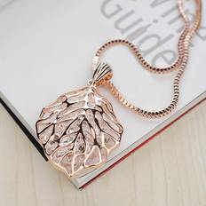 Temu Hollow Leaf Long Pendant Necklace - Alloy