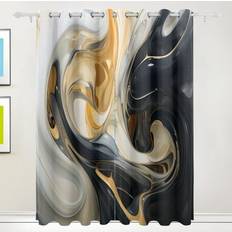 Orezi Black White Gold Tie Dye Blackout Curtains 55 x 72 in