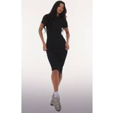 PrettyLittleThing Ribbed Short Sleeve Crew Neck Midi Dress - Black