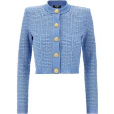 Balmain Man Cardigans Balmain Monogram Lamé Cardigan - Light Blue