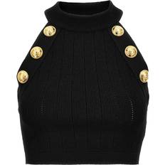 Balmain Dame Toppe Balmain Kort Top Med Dekorative Knapper - Sort