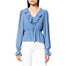 NA-KD Frill V-Neck Chiffon Blouse - Blue