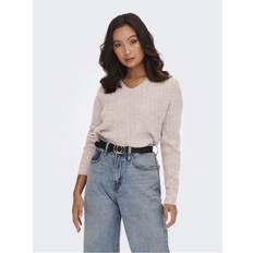 Dame - Skind Sweatere Only Onlcamilla V-Neck L/S Pullover - Beige/Melange