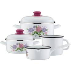 GSW Set GSW Kastrullset Hortensia 6 Delar Stålemalj Plast Vit Set med lock