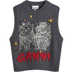 Ganni Chalecos Ganni Grey Graphic Cats Vest - Grey