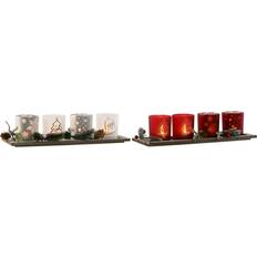 Trä Värmeljuslyktor Home ESPRIT Christmas Set White/Red Värmeljuslykta 13.5cm 5st
