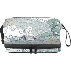 Waterproof - Women Toiletry Bags & Cosmetic Bags VAPOKF Flying Crane And Pine Double Layer Cosmetic Bag - Multicolour