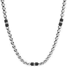 Edelstahl - Herren Halsketten Fossil Beaded Necklace - Silver/Marble