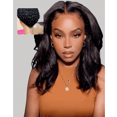 Glueless wig UNice EasiContour V Part Glueless Kinky Straight Wig 14 inch Natural Black