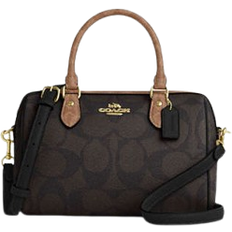Coach Rowan Satchel Bag In Blocked Signature Canvas - Gold/Walnut/Tan