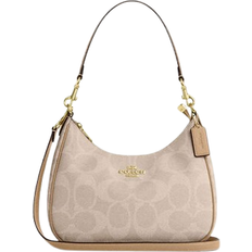 Coach Teri Hobo Bag In Blocked Signature Canvas - Gold/Sand/Tan