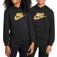 Fille - M Hauts Nike Big Kid's Sportswear Club Fleece Hoodie - Black/Metallic Gold (HQ0977-010)