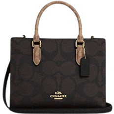 Coach Maggie Small Tote Bag In Blocked Signature Canvas - Gold/Walnut/Tan