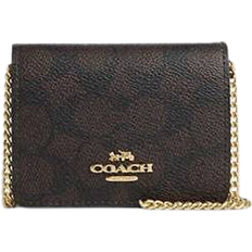 Coach Mini Wallet On A Chain - Signature Canvas/Gold/Walnut/Black