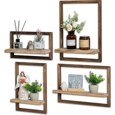 Brambly Cottage Rustic Brown Wooden Floating Shelves Set of 4 Wall Shelf 4pcs