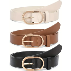 Polyurethane - Women Belts Temu Women's Fashionable Buckle Belt 3-pack - Beige/Brown/Black