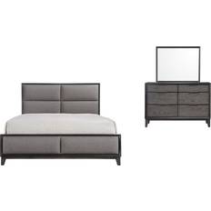 Modern Upholstered Bedroom Set King Gray Wood