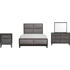 Modern Upholstered Bedroom Set of 4 Queen Gray Wood