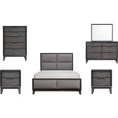 Modern Upholstered Bedroom Set 6 Piece Queen Gray Wood