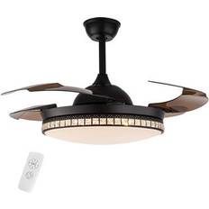 Oukaning 42-in Black Fan with Ceiling Flush Light