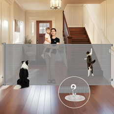 Build Your Brand 48 inch extra tall cat gate for doorway 100" extra wide retractable baby gate, e Gray