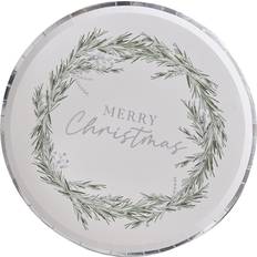 Ginger Ray Disposable Plates Merry Christmas Silver 8-pack