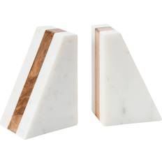 Marble Geometric Bookends with Wood Inlay Decorative Item