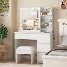 Makeup Vanity Desk Set with Mirror and Light Dressing Table