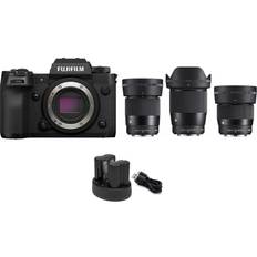 Fujifilm X-H2 40 Megapixel Mirrorless Camera Body (Black) with Sigma 56mm F1.4 Contemporary, Sigma 16mm F1.4 Contemporary, Sigma 30mm F1.4 Contemporary, and Rechargeable Battery (5 Items)