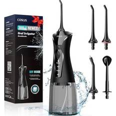 Coslus Water dental flosser pick for teeth: 4 modes cordless portable 300ml Black 300ML Lager Tank