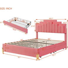 Beds Queen Size Upholstered Platform Bed with LED Lights