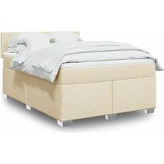 160 cm - Hvid Kontinentalsenge vidaXL Med Madras 160x200 cm Stof Cremefarvet Kontinentalseng