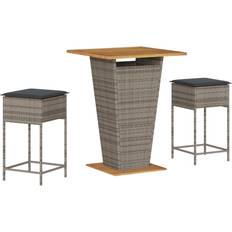 Bargruppen vidaXL Gartenbar-Set mit Kissen Grau Poly Rattan 3-tlg Bargruppe, 1 Tisch einschl. 2 Stühle