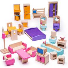 Bigjigs Dockor & Dockhus Bigjigs Wooden Dollhouse Furniture 27dlg