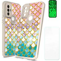 Mobile Phone Accessories Motorola for Moto G Play 2023 Case Compatible with Moto G Power 2022 Phone Case Moto G Pure Case Cover [with Tempered Glass Screen Protector][Hard PC Soft Silicone][Gold Glitter Luminous] JSF-YL